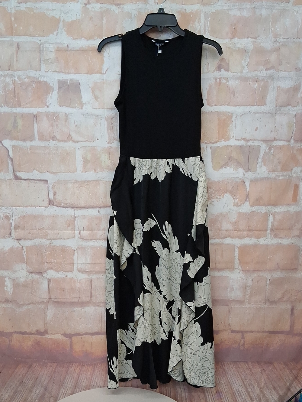 NWT Sleeveless Black Maxi Dress with Cream Floral Skirt Paneling